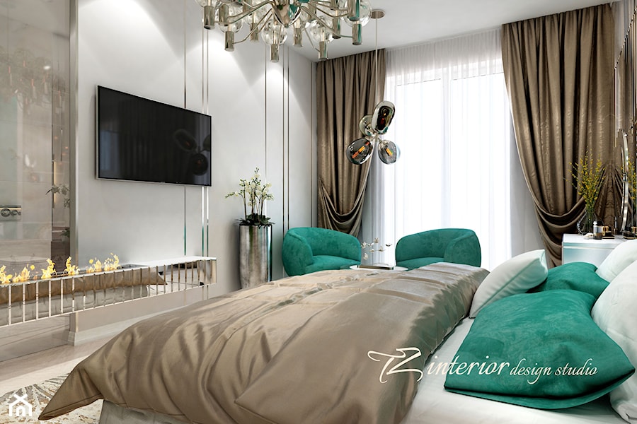 A fun and trendy bedroom designed for a fun and trendy - Średnia szara sypialnia - zdjęcie od tz_interior