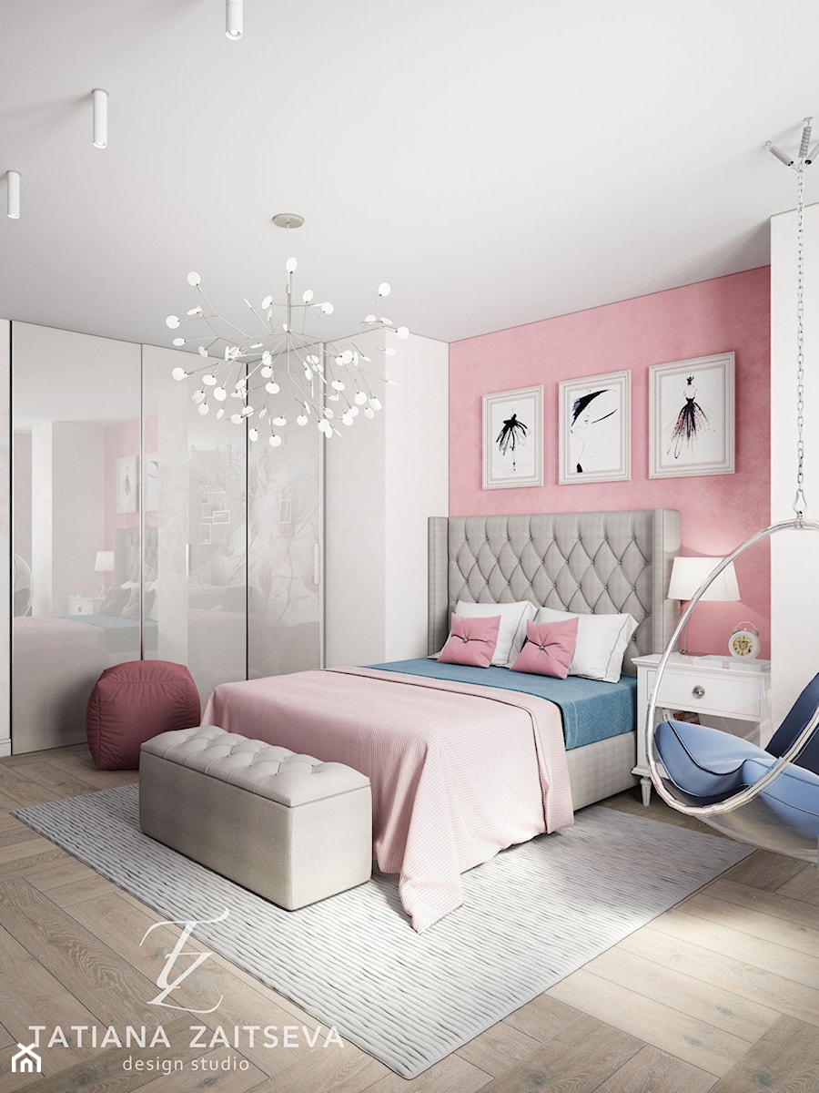 Want to follow the latest interior design trends? - Średnia biała różowa sypialnia - zdjęcie od tz_interior