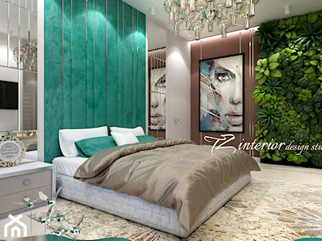 Aranżacje wnętrz - Sypialnia: A fun and trendy bedroom designed for a fun and trendy - Duża beżowa biała zielona sypialnia - tz_interior. Przeglądaj, dodawaj i zapisuj najlepsze zdjęcia, pomysły i inspiracje designerskie. W bazie mamy już prawie milion fotografii!