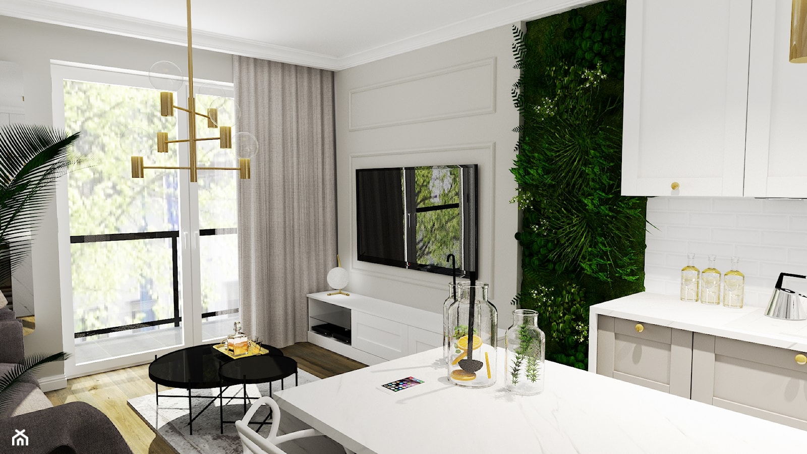 Salon z zieloną ścianą - zdjęcie od ARTE.NIEMCZEWSKA - Homebook