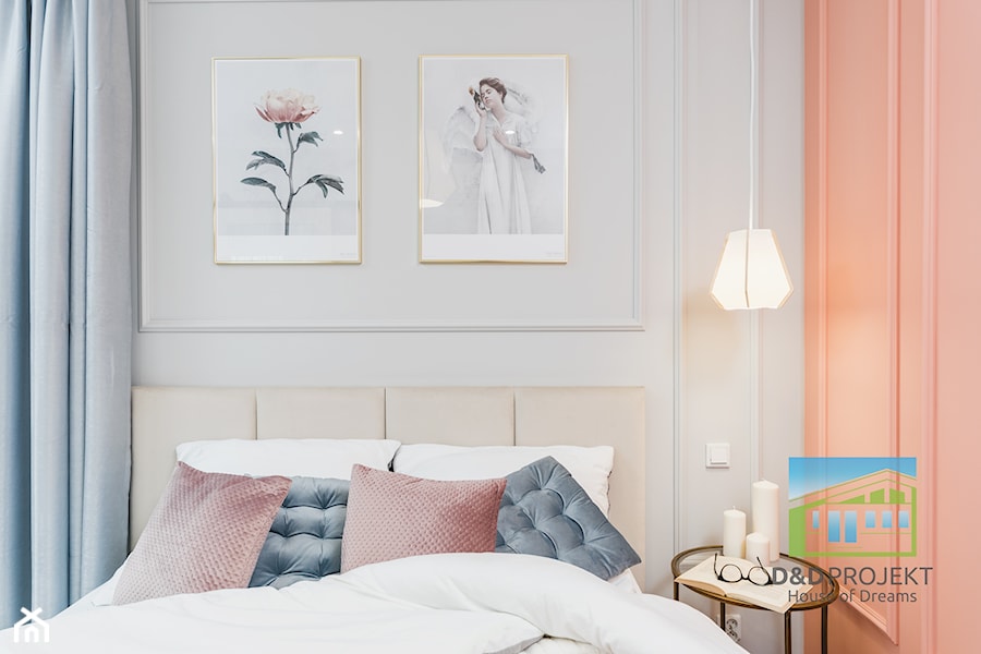 Projekt PasteLove - Mała biała różowa sypialnia, styl nowoczesny - zdjęcie od DD PROJEKT