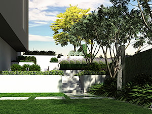 Ogród na dwóch poziomach - Średni ogród za domem, styl minimalistyczny - zdjęcie od ogrody