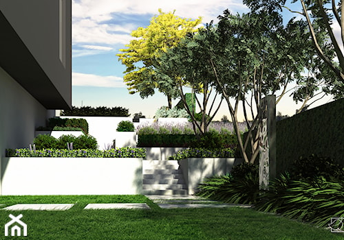 Ogród na dwóch poziomach - Średni ogród za domem, styl minimalistyczny - zdjęcie od ogrody
