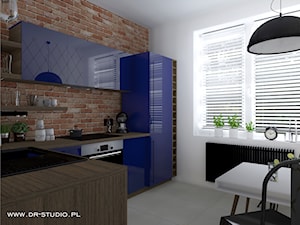 cegła w kuchni, kuchnia niebieska - zdjęcie od DR-STUDIO