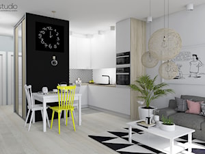mieszkanie w stylu skandynawskim 70m2 - Mała otwarta z salonem z zabudowaną lodówką kuchnia w kształcie litery l, styl skandynawski - zdjęcie od DR-STUDIO