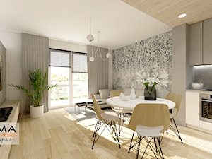 3 pokojowe 57,38 m2 - Duża szara jadalnia w salonie, styl skandynawski - zdjęcie od Gama Design