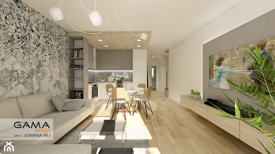 3 pokojowe 57,38 m2 - Salon, styl minimalistyczny - zdjęcie od Gama Design