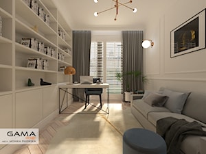 Luksusowy aparatament w bieli. - Średnie w osobnym pomieszczeniu z sofą białe biuro, styl tradycyjny - zdjęcie od Gama Design