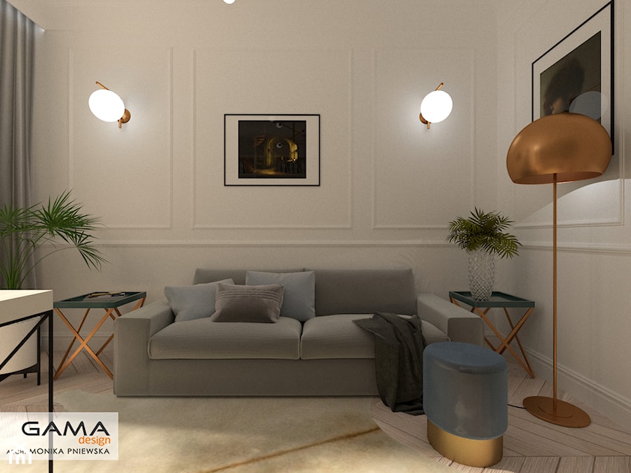 Luksusowy aparatament w bieli. - Średnie w osobnym pomieszczeniu z sofą białe biuro, styl tradycyjny - zdjęcie od Gama Design
