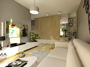 47 m2 - 2 pokoje - Średni beżowy szary salon z jadalnią, styl skandynawski - zdjęcie od Gama Design