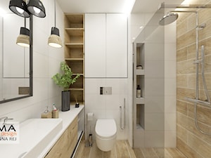 47 m2 - 2 pokoje - Mała na poddaszu bez okna z punktowym oświetleniem łazienka, styl skandynawski - zdjęcie od Gama Design