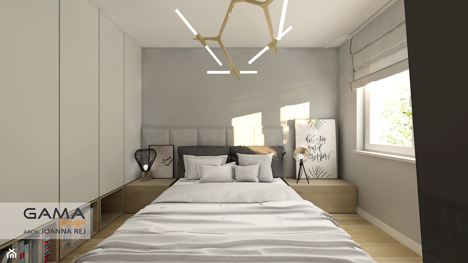 3 pokojowe 57,38 m2 - Średnia beżowa biała szara sypialnia, styl skandynawski - zdjęcie od Gama Design - Homebook