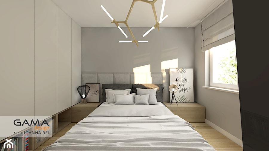 3 pokojowe 57,38 m2 - Średnia beżowa biała szara sypialnia, styl skandynawski - zdjęcie od Gama Design