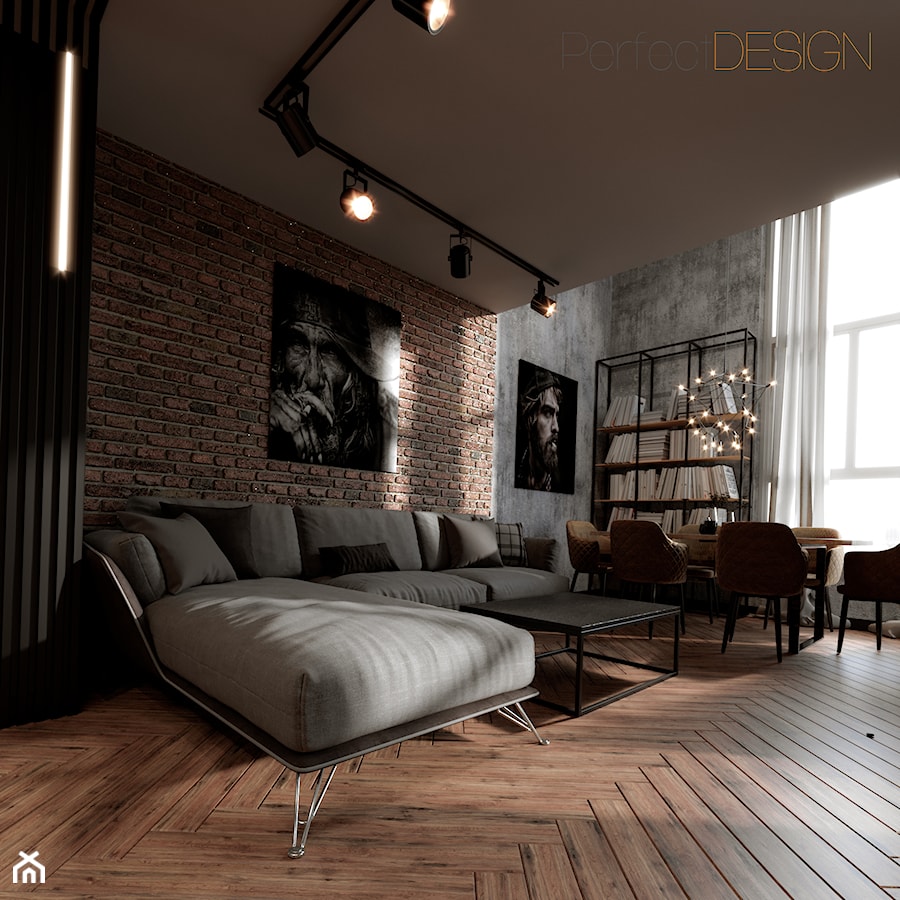 Loft 2020 - Salon, styl industrialny - zdjęcie od Perfect Design - projektowanie, wizualizacje 3D