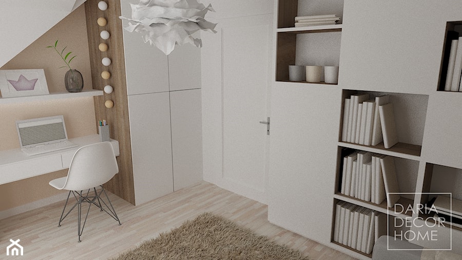 Pokój dziewczynki - Średni biały szary pokój dziecka dla nastolatka dla dziewczynki, styl skandynawski - zdjęcie od DARIA DECOR HOME
