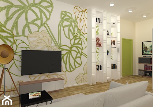 59 m2 mieszkanie w kamienicy - Średni biały zielony salon, styl nowoczesny - zdjęcie od Grant Studio