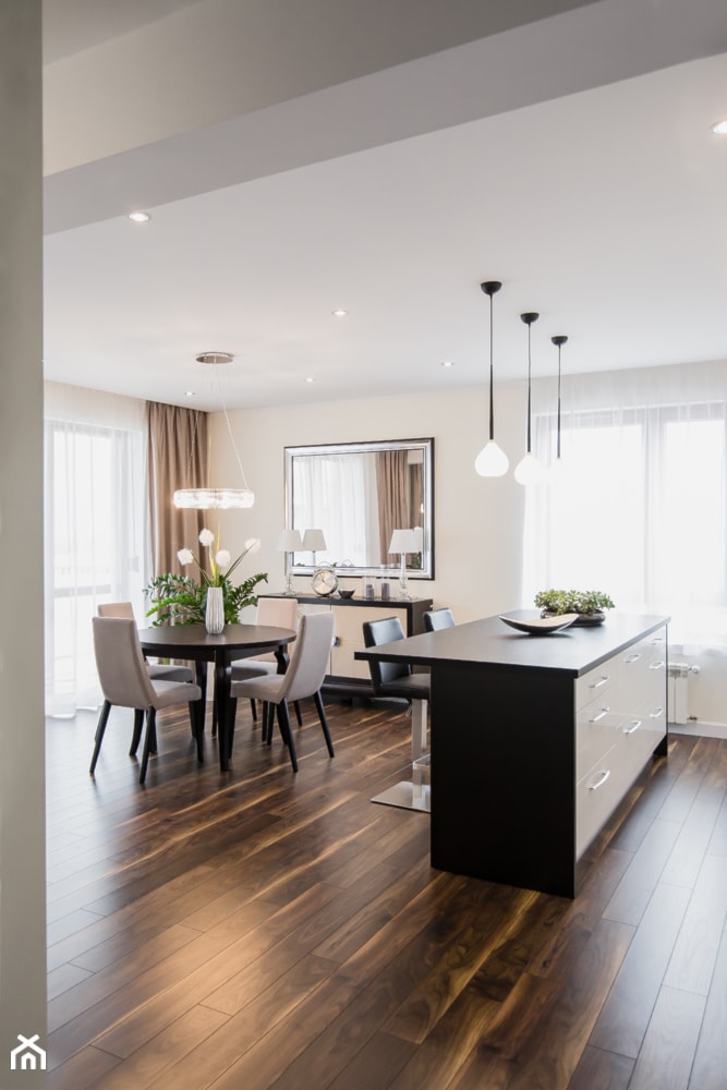 61m2 mieszkanie deweloperskie - Średnia biała jadalnia w kuchni, styl nowoczesny - zdjęcie od Grant Studio