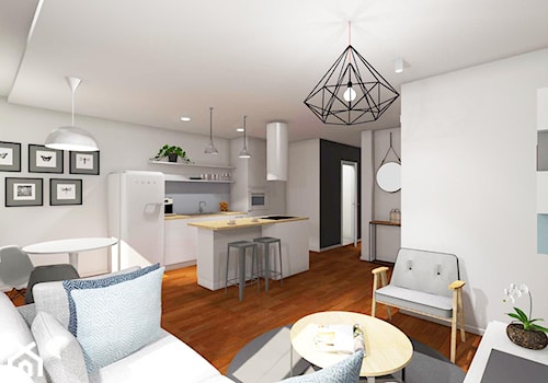 46m2 mieszkanie w bloku - Średni biały salon z kuchnią z jadalnią, styl skandynawski - zdjęcie od Grant Studio