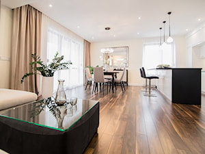 61m2 mieszkanie deweloperskie - Średni biały salon z kuchnią z jadalnią, styl nowoczesny - zdjęcie od Grant Studio