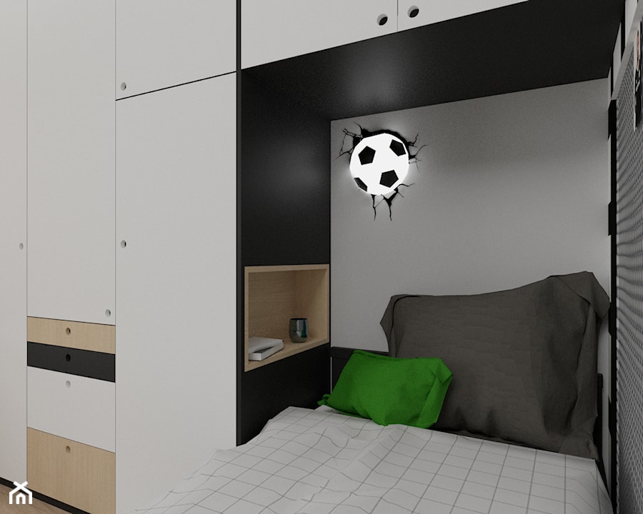 pokój dla fana piłki nożnej - Średni biały szary pokój dziecka dla nastolatka dla chłopca, styl nowoczesny - zdjęcie od Rene Design