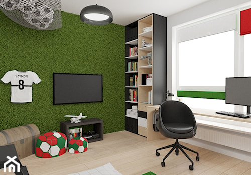 pokój dla fana piłki nożnej - Średni biały zielony pokój dziecka dla nastolatka dla chłopca, styl nowoczesny - zdjęcie od Rene Design