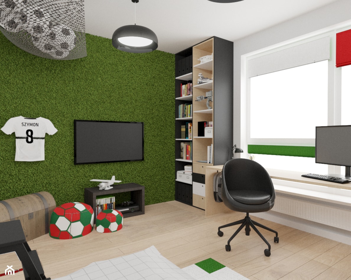 pokój dla fana piłki nożnej - Średni biały zielony pokój dziecka dla nastolatka dla chłopca, styl nowoczesny - zdjęcie od Rene Design - Homebook