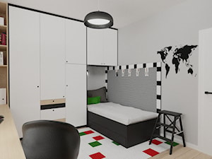pokój dla fana piłki nożnej - Mały biały czarny szary pokój dziecka dla nastolatka dla chłopca, styl nowoczesny - zdjęcie od Rene Design