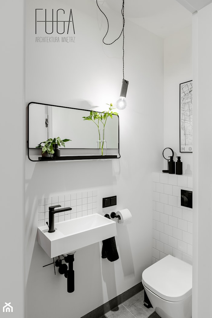 Mieszkanie 60 m² na Mokotowie - Mała bez okna z lustrem łazienka, styl minimalistyczny - zdjęcie od Fuga Architektura Wnętrz - Homebook