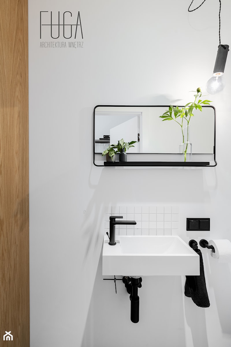 Mieszkanie 60 m² na Mokotowie - Mała bez okna z lustrem łazienka, styl minimalistyczny - zdjęcie od Fuga Architektura Wnętrz