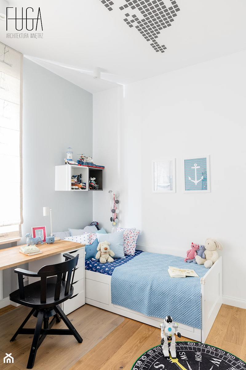 Apartament 80 m² - Średni biały szary pokój dziecka dla dziecka dla chłopca, styl nowoczesny - zdjęcie od Fuga Architektura Wnętrz
