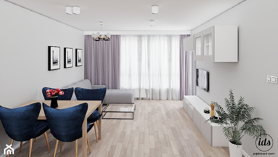 Mieszkanie Gdynia Pogórze 40m2 - Średni szary salon z jadalnią, styl nowoczesny - zdjęcie od IDS projektowanie wnętrz