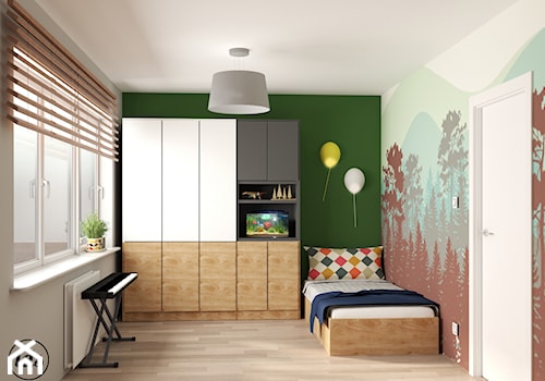 Pokoje dziecięce Hel - Średni szary zielony pokój dziecka dla dziecka dla nastolatka dla chłopca, styl skandynawski - zdjęcie od IDS projektowanie wnętrz