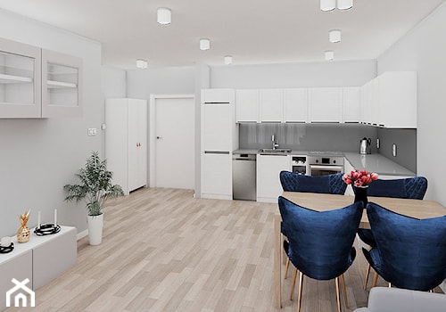 Mieszkanie Gdynia Pogórze 40m2 - Średni szary salon z kuchnią z jadalnią, styl nowoczesny - zdjęcie od IDS projektowanie wnętrz