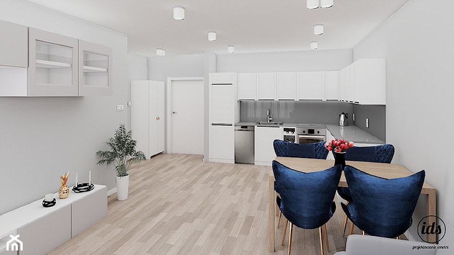 Mieszkanie Gdynia Pogórze 40m2 - Średni szary salon z kuchnią z jadalnią, styl nowoczesny - zdjęcie od IDS projektowanie wnętrz