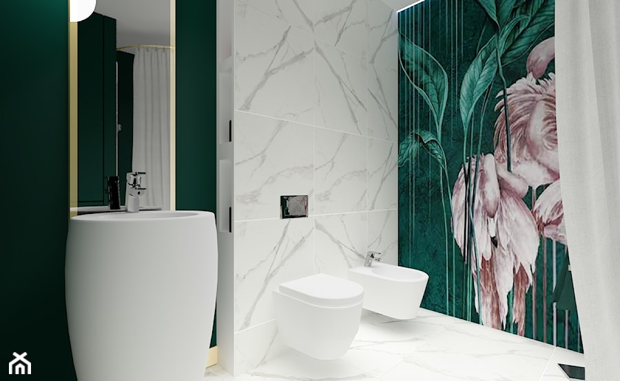 Modern glam - Średnia bez okna z lustrem z marmurową podłogą łazienka - zdjęcie od Studio VANKKA.design