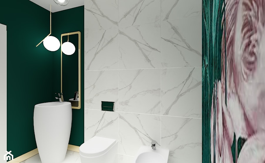 Modern glam - Mała bez okna z lustrem z marmurową podłogą łazienka - zdjęcie od Studio VANKKA.design