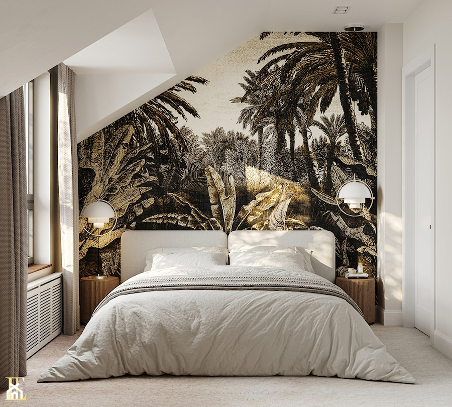 Sypialnia z tapetą w stylu boho - zdjęcie od Elegance of Tailors