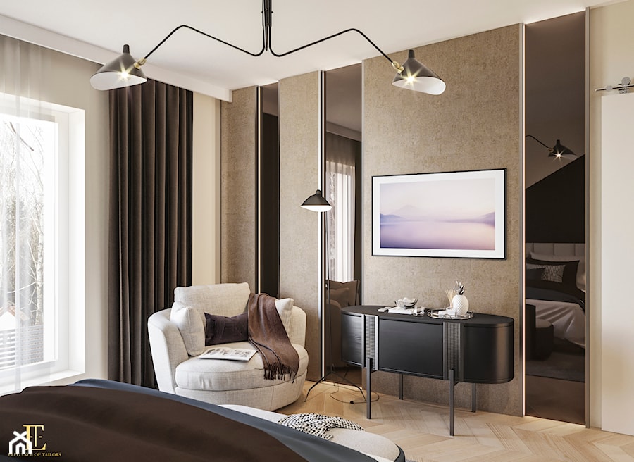 Sypialnia w stonowanych barwach z klimatycznym oświetleniem. - zdjęcie od Elegance of Tailors