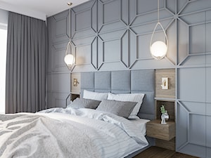 Wnętrza - Średnia szara z panelami tapicerowanymi sypialnia - zdjęcie od Marquardt Design