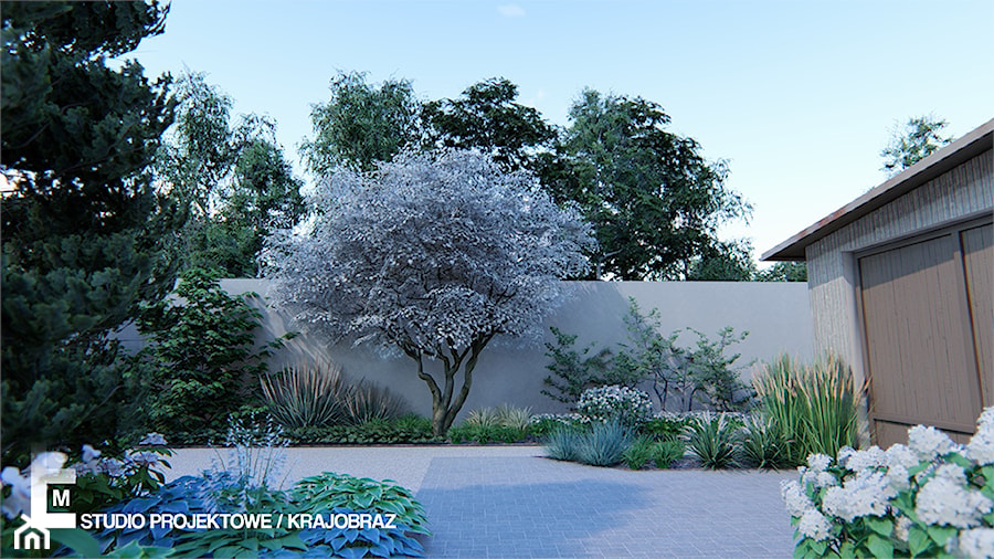 Monochromatyczny, geometryczny ogród - Ogród, styl nowoczesny - zdjęcie od ESEM Studio Projektowe