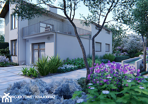 Monochromatyczny, geometryczny ogród - Średni ogród za domem, styl nowoczesny - zdjęcie od ESEM Studio Projektowe
