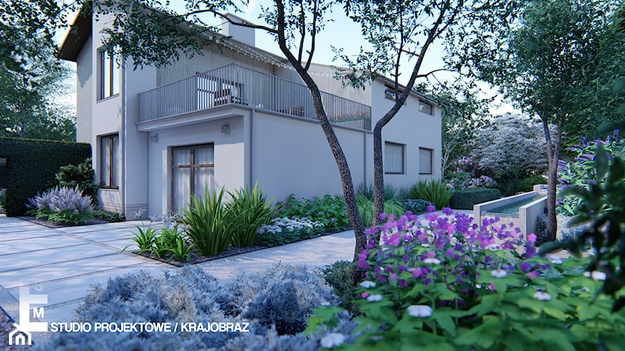 Monochromatyczny, geometryczny ogród - Średni ogród za domem, styl nowoczesny - zdjęcie od ESEM Studio Projektowe