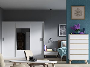 Duża czarna niebieska sypialnia, styl skandynawski - zdjęcie od trend-home.pl