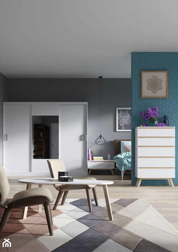 Duża czarna niebieska sypialnia, styl skandynawski - zdjęcie od trend-home.pl - Homebook