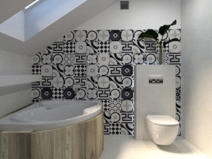 łazienka z czarno-białym patchworkiem 