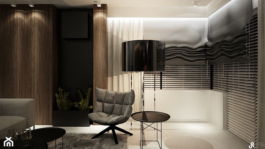 projekt mieszkania K - Średni czarny szary salon, styl tradycyjny - zdjęcie od Otwarte Studio Sztuka
