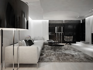 Dom B - projekt wnetrza - Duży biały salon z tarasem / balkonem, styl minimalistyczny - zdjęcie od Otwarte Studio Sztuka