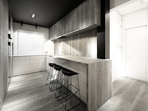 deep focus - Średnia biała czarna z zabudowaną lodówką kuchnia dwurzędowa, styl nowoczesny - zdjęcie od Otwarte Studio Sztuka