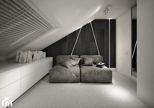 jazz house - Średnia szara sypialnia na poddaszu, styl minimalistyczny - zdjęcie od Otwarte Studio Sztuka