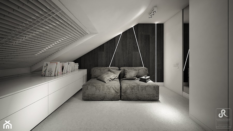 jazz house - Średnia szara sypialnia na poddaszu, styl minimalistyczny - zdjęcie od Otwarte Studio Sztuka